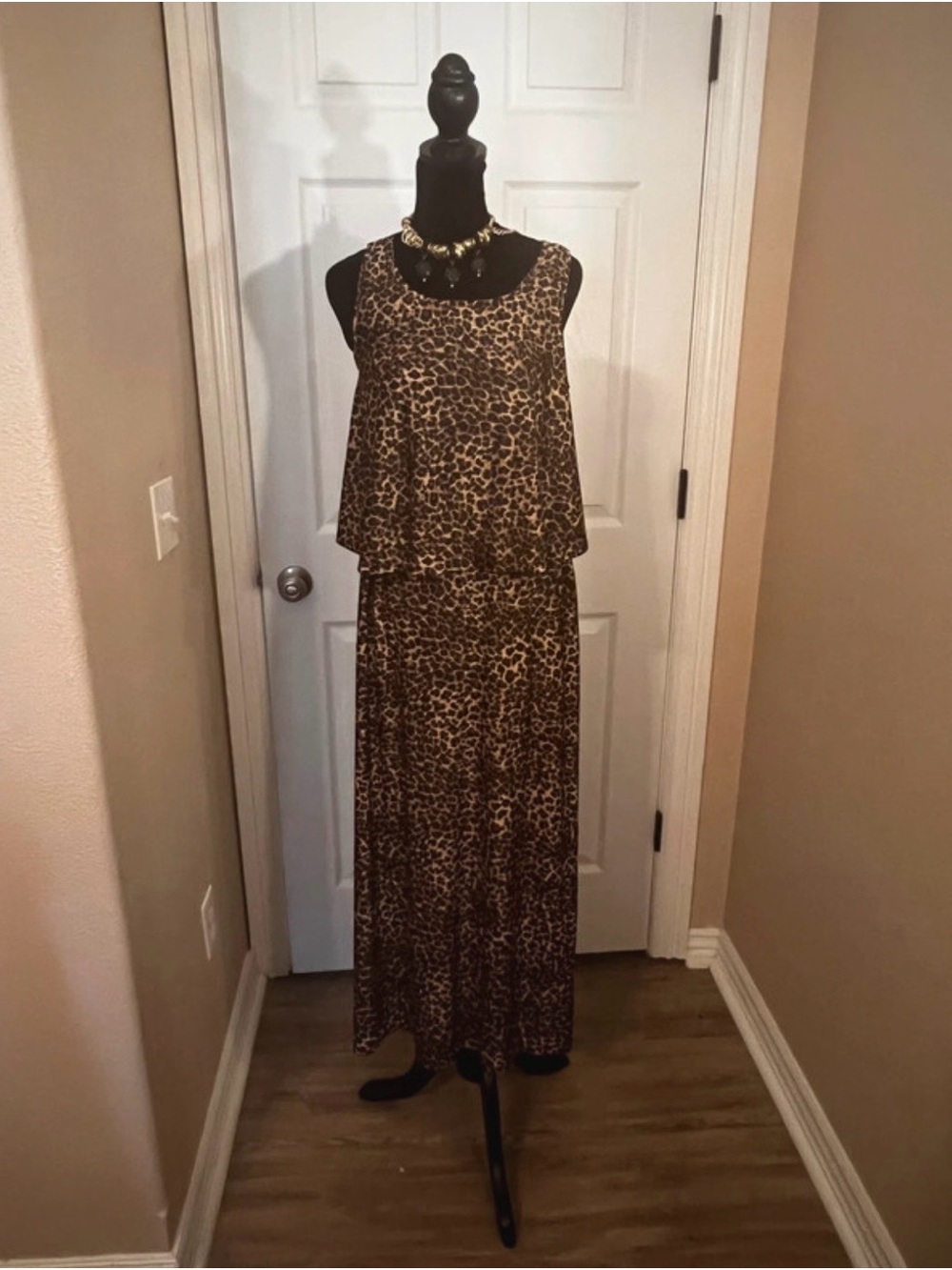 Robert Louis Leopard-Print Maxi Evening Cocktail Dress